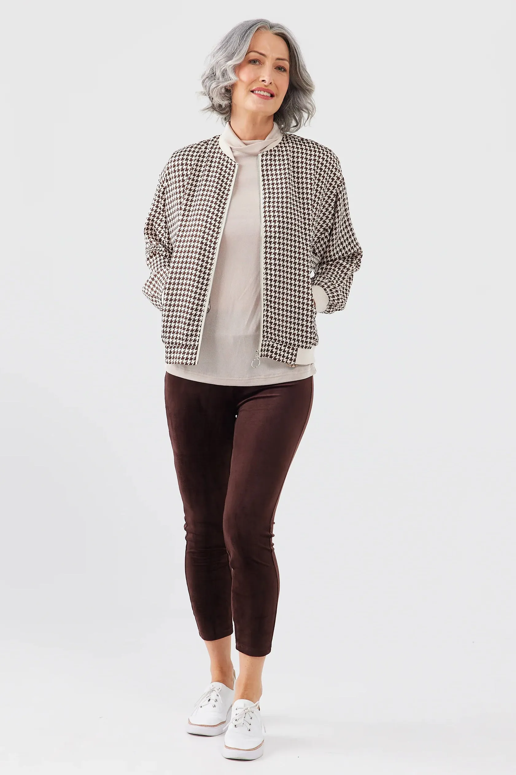 Liza Bomber in Chocolate Houndstooth