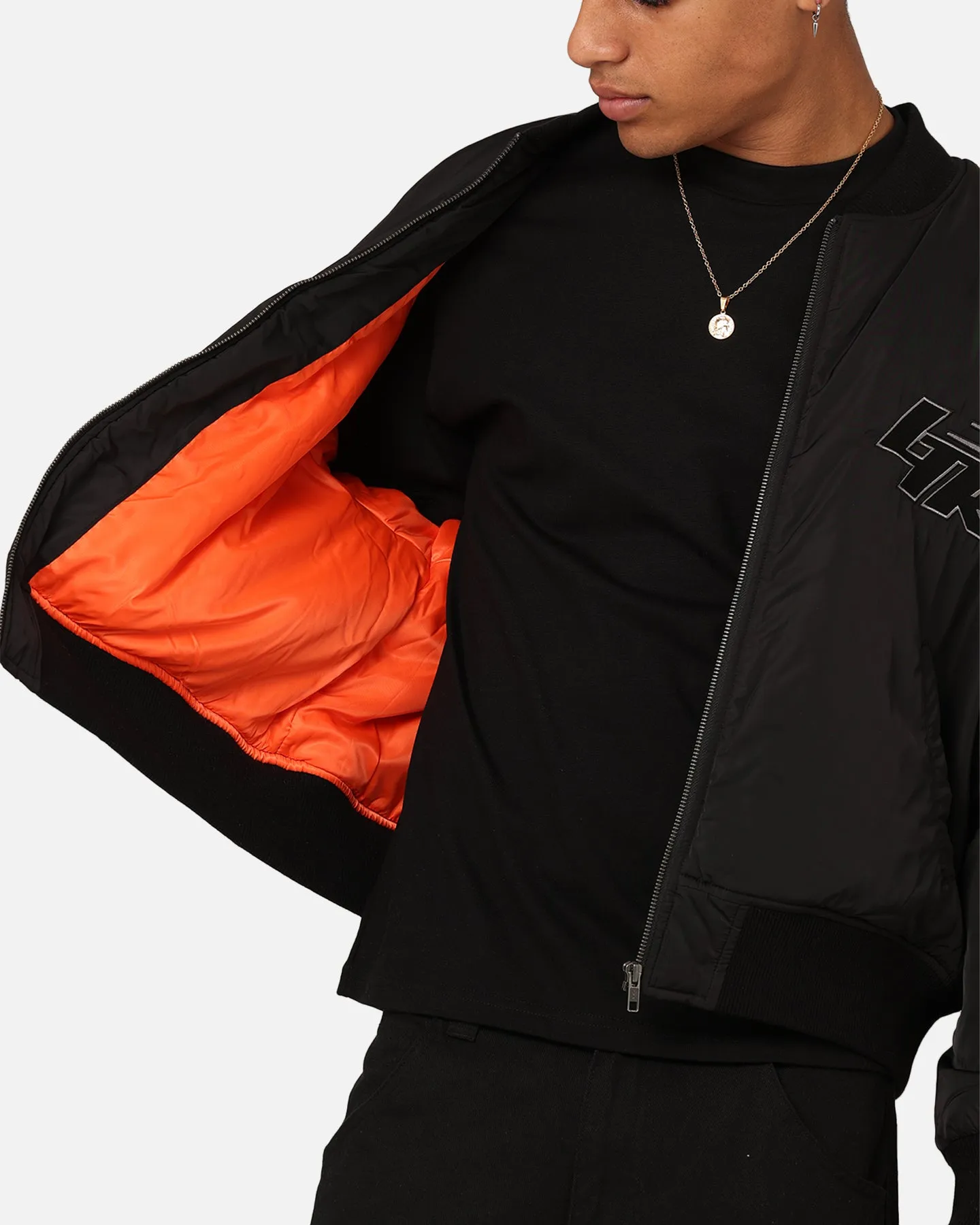 Loiter Shadow Cropped Bomber Jacket Black