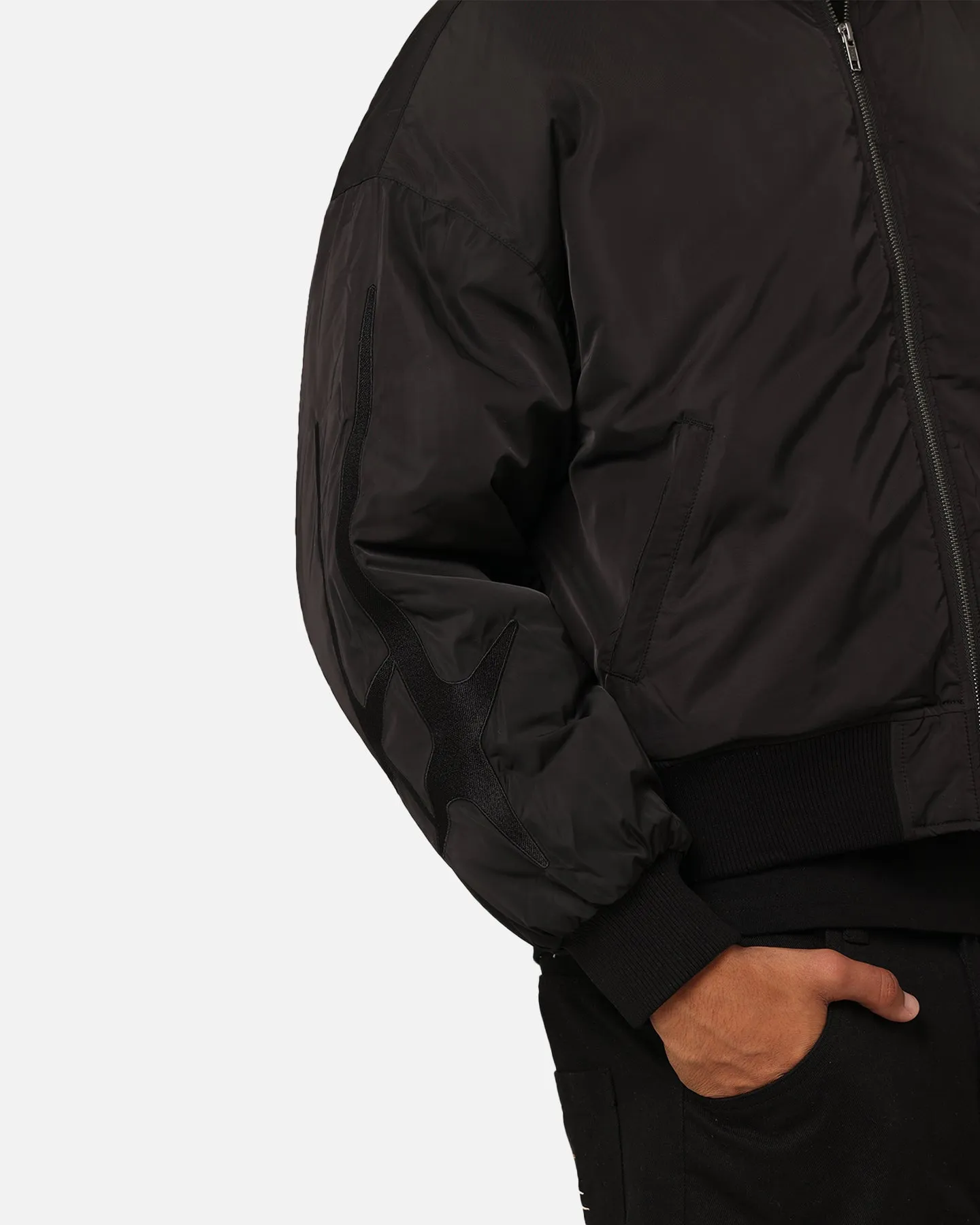 Loiter Shadow Cropped Bomber Jacket Black