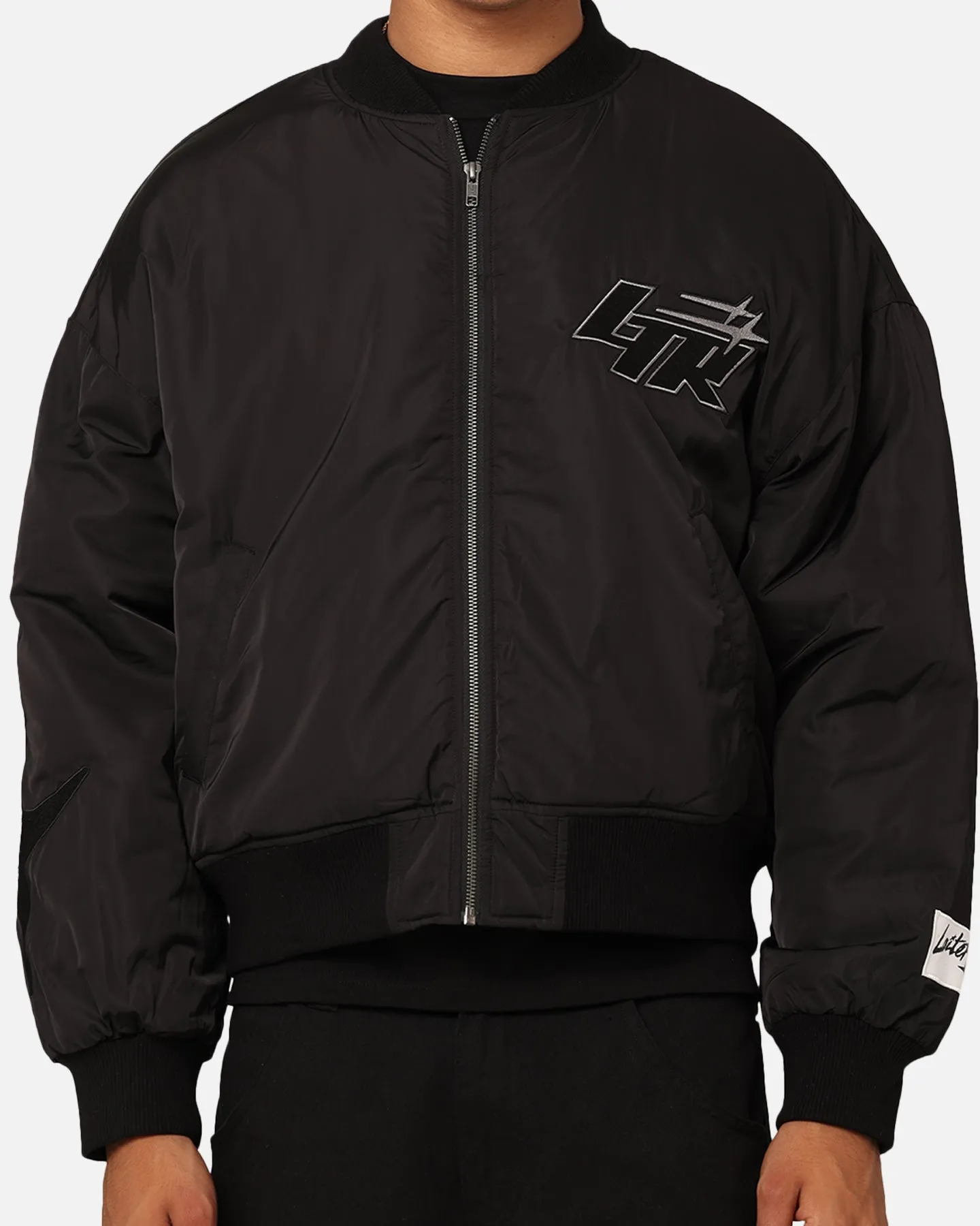 Loiter Shadow Cropped Bomber Jacket Black