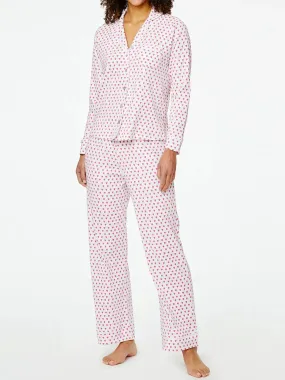 Long Sleeve Lapel Button Up Tops Heart Print Pants Sleepwear Fall Pajamas