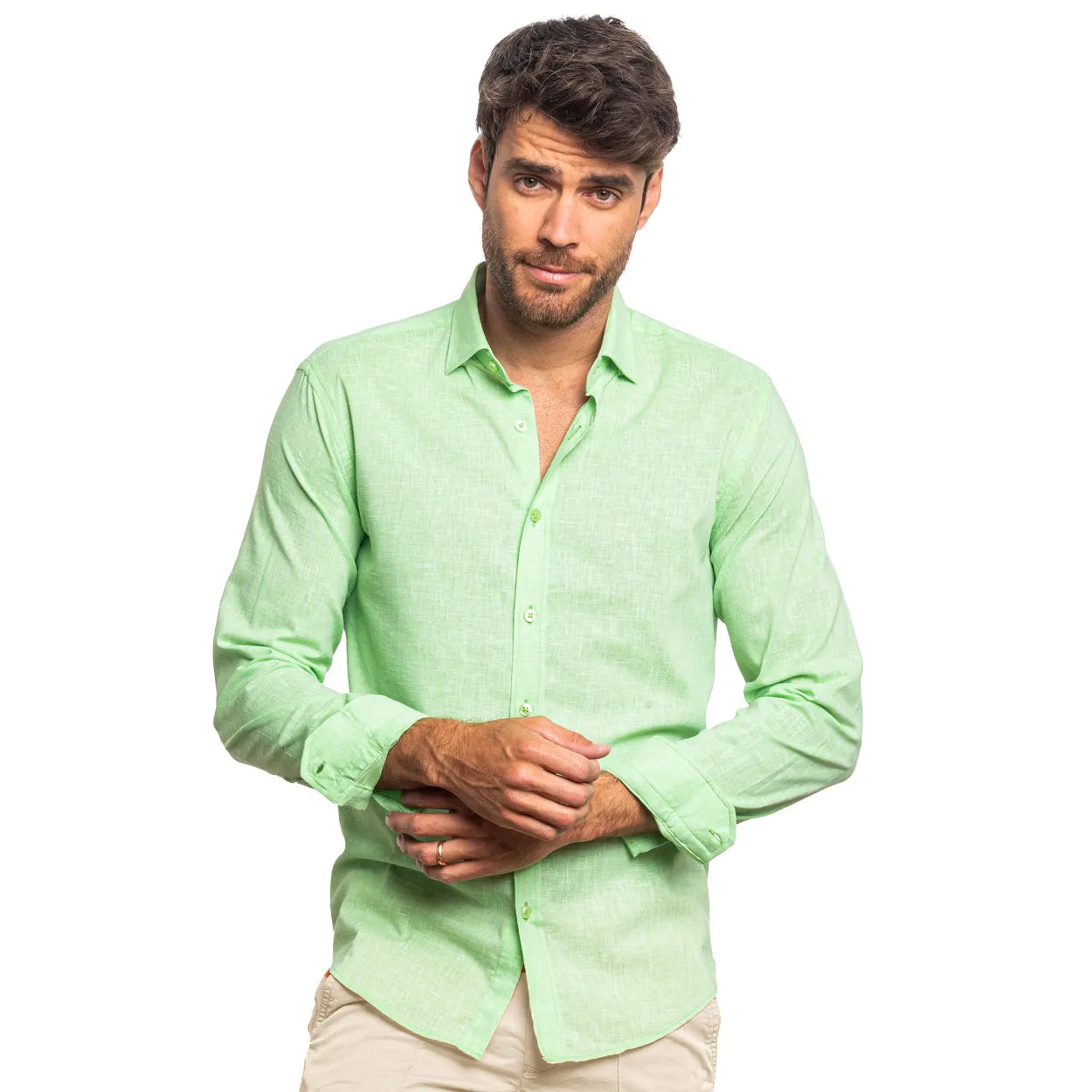 Looks Like Linen Button Down Shirt - Green