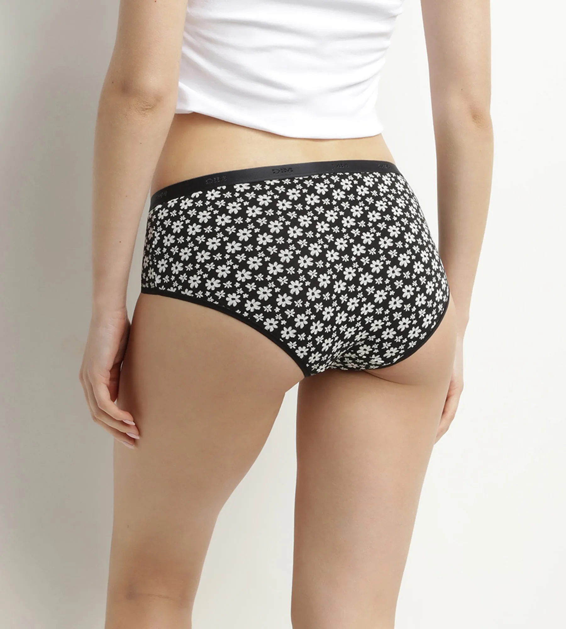 Lot de 3 boxers femme coton stretch à fleurs Blanc Noir Les Pockets