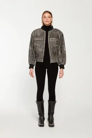 Luna Distressed Leather Bomber Jacket