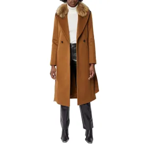 Mackage Women Tailored Wool Cashmere Coat With Natural Fur Collar |SIENNA-F| Camel