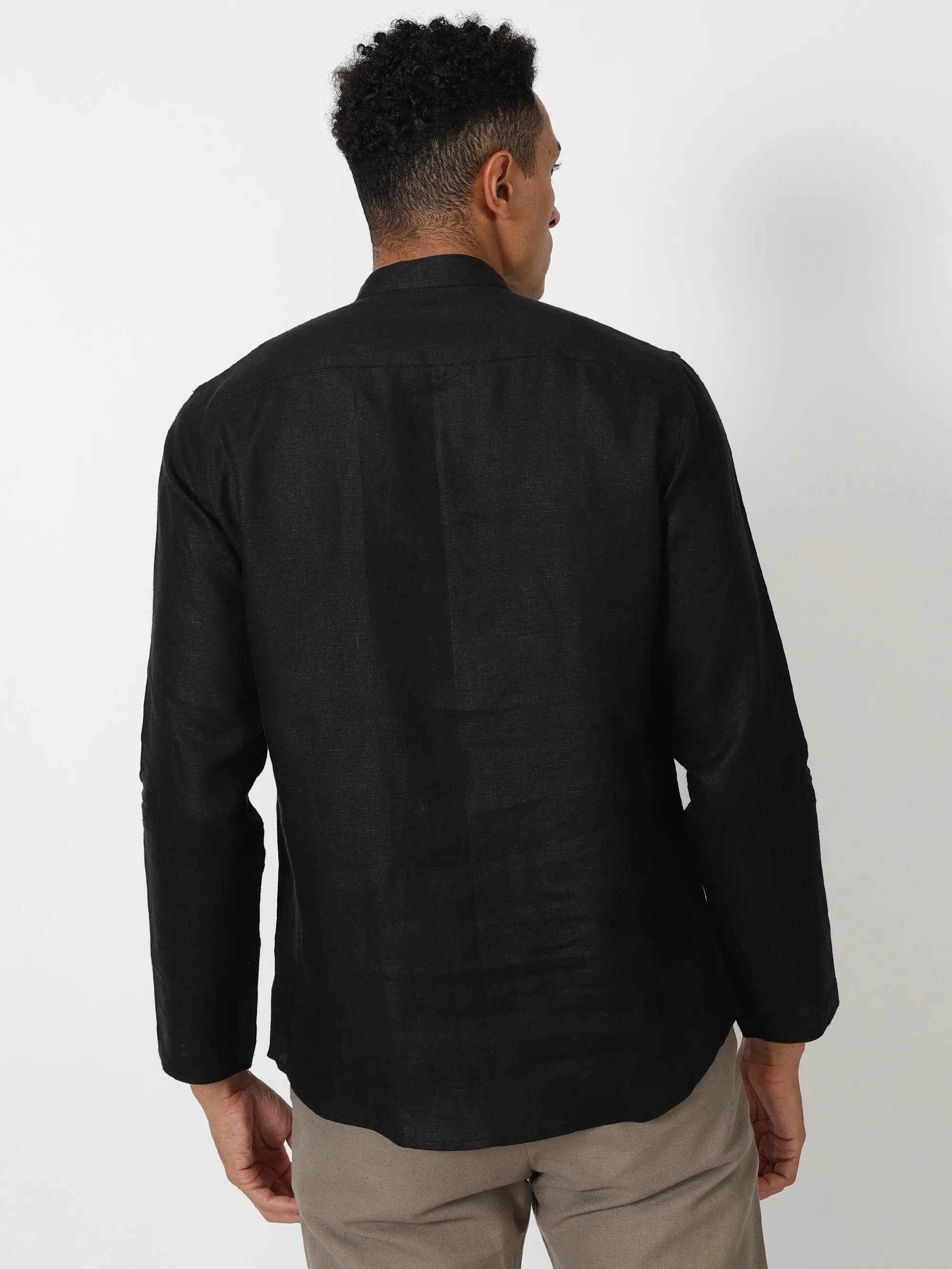 Marco - Pure Linen Full Sleeve Shirt - Black