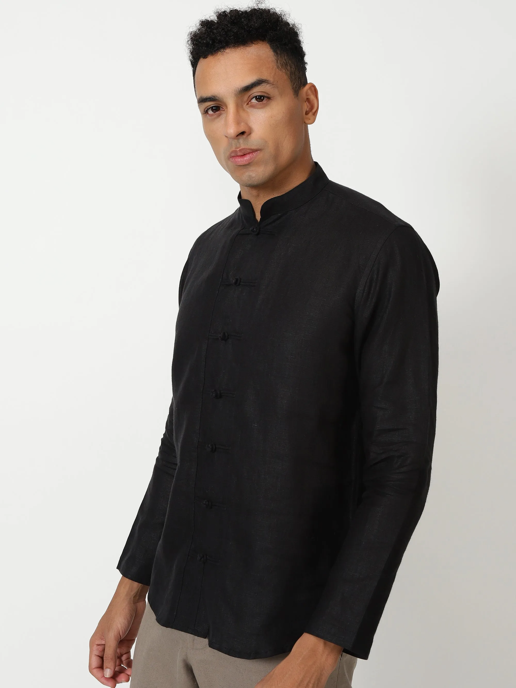 Marco - Pure Linen Full Sleeve Shirt - Black