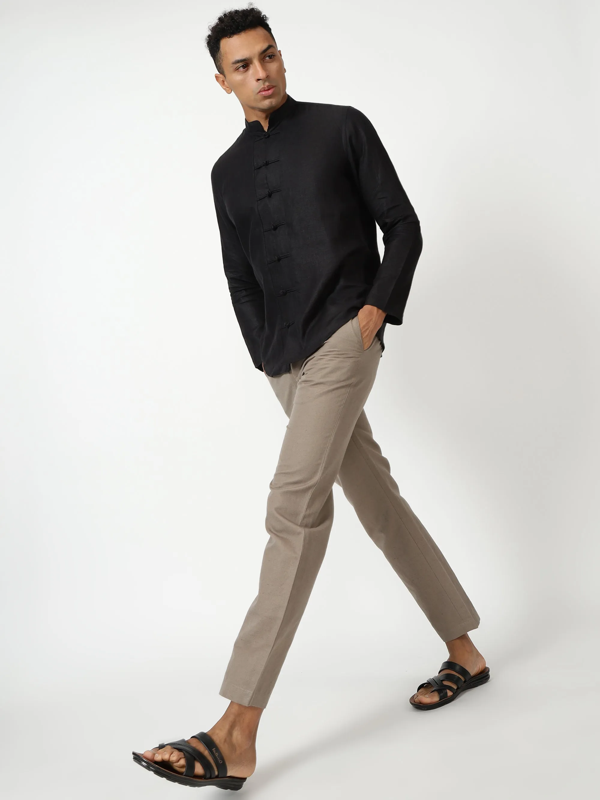 Marco - Pure Linen Full Sleeve Shirt - Black