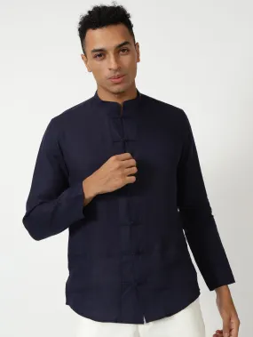 Marco - Pure Linen Full Sleeve Shirt - Dark Blue