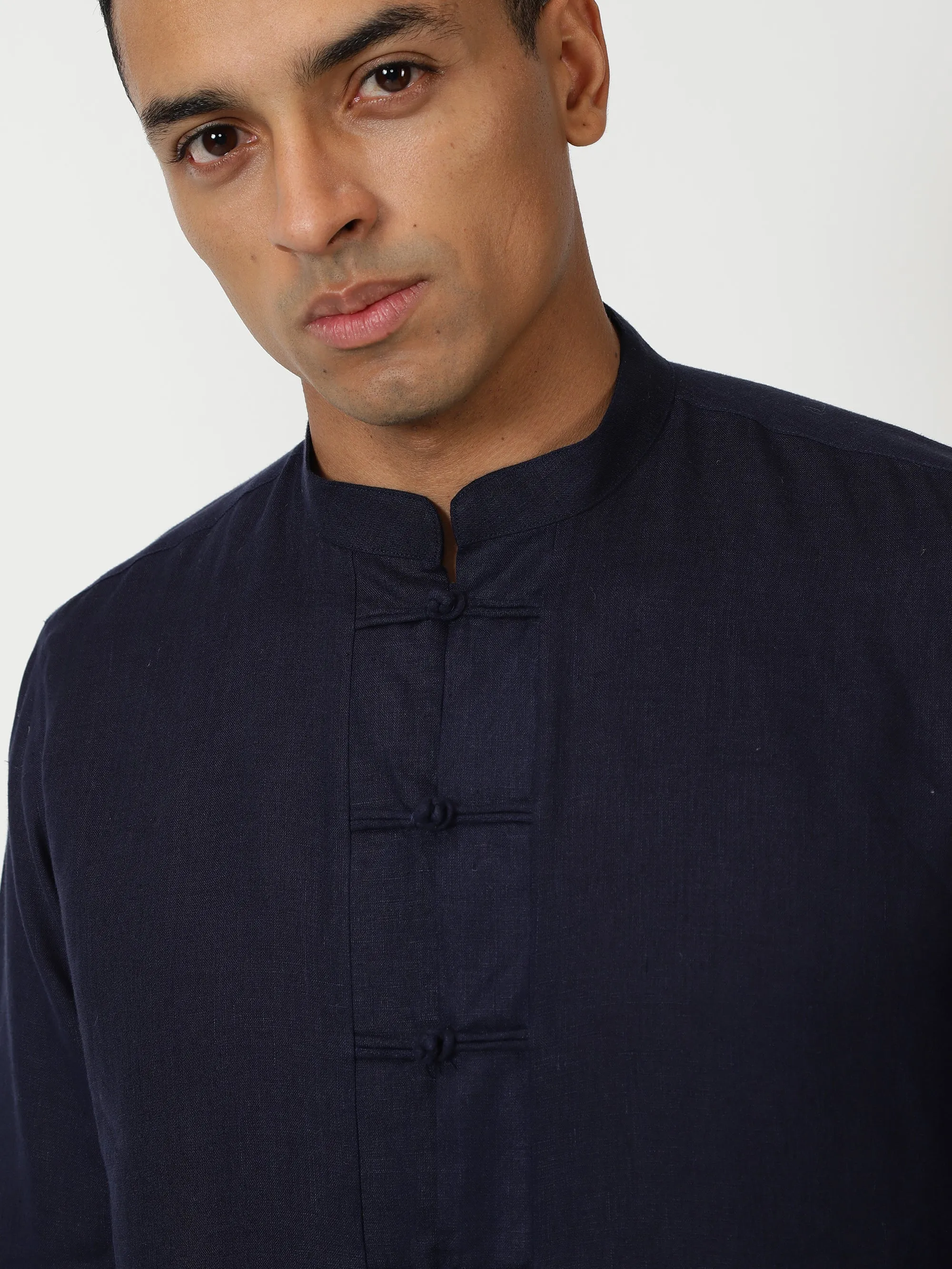 Marco - Pure Linen Full Sleeve Shirt - Dark Blue