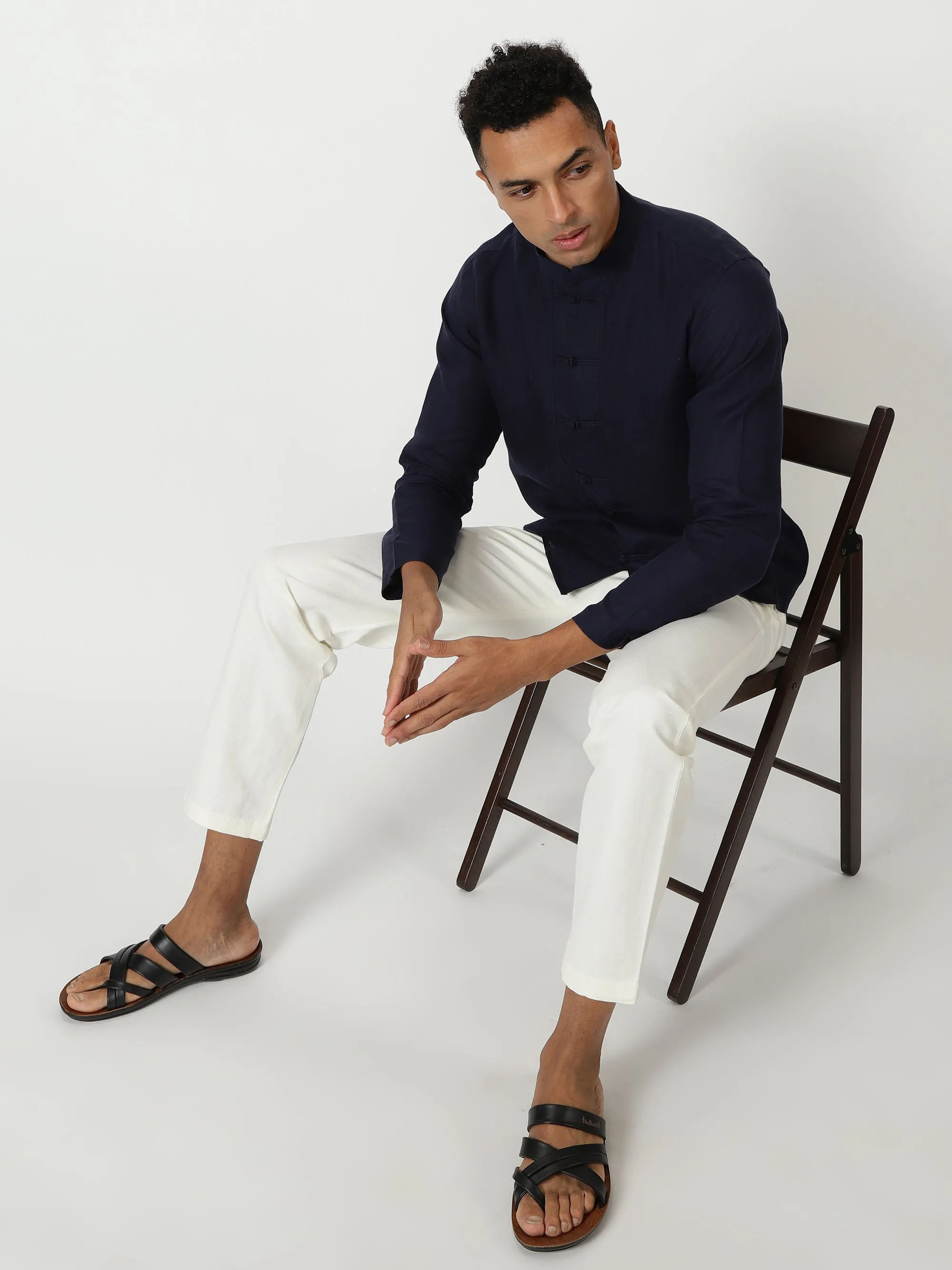 Marco - Pure Linen Full Sleeve Shirt - Dark Blue