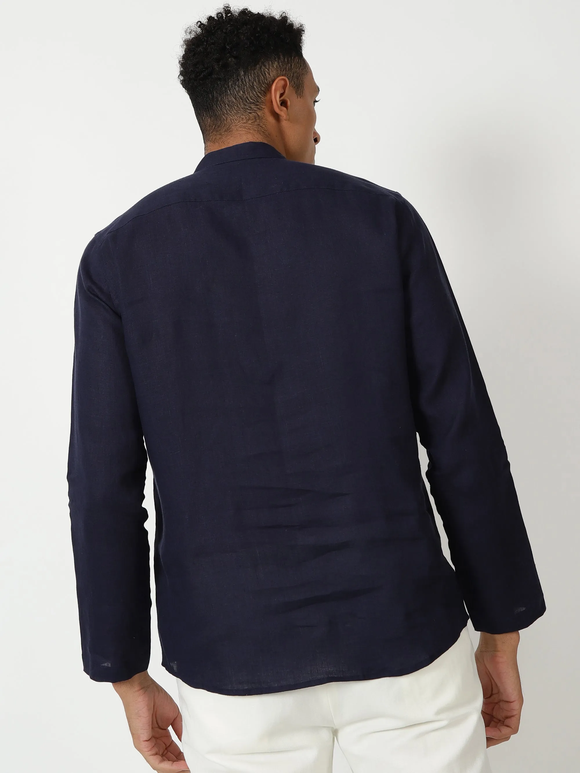 Marco - Pure Linen Full Sleeve Shirt - Dark Blue