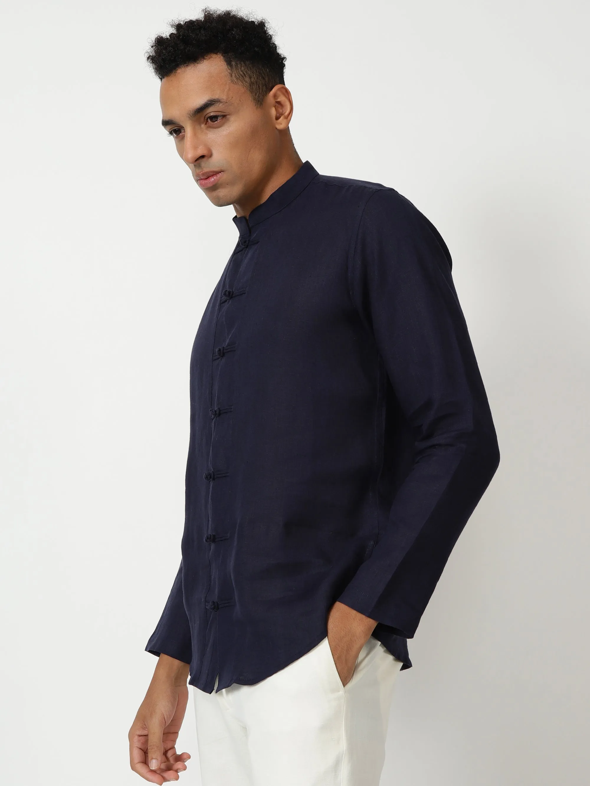 Marco - Pure Linen Full Sleeve Shirt - Dark Blue