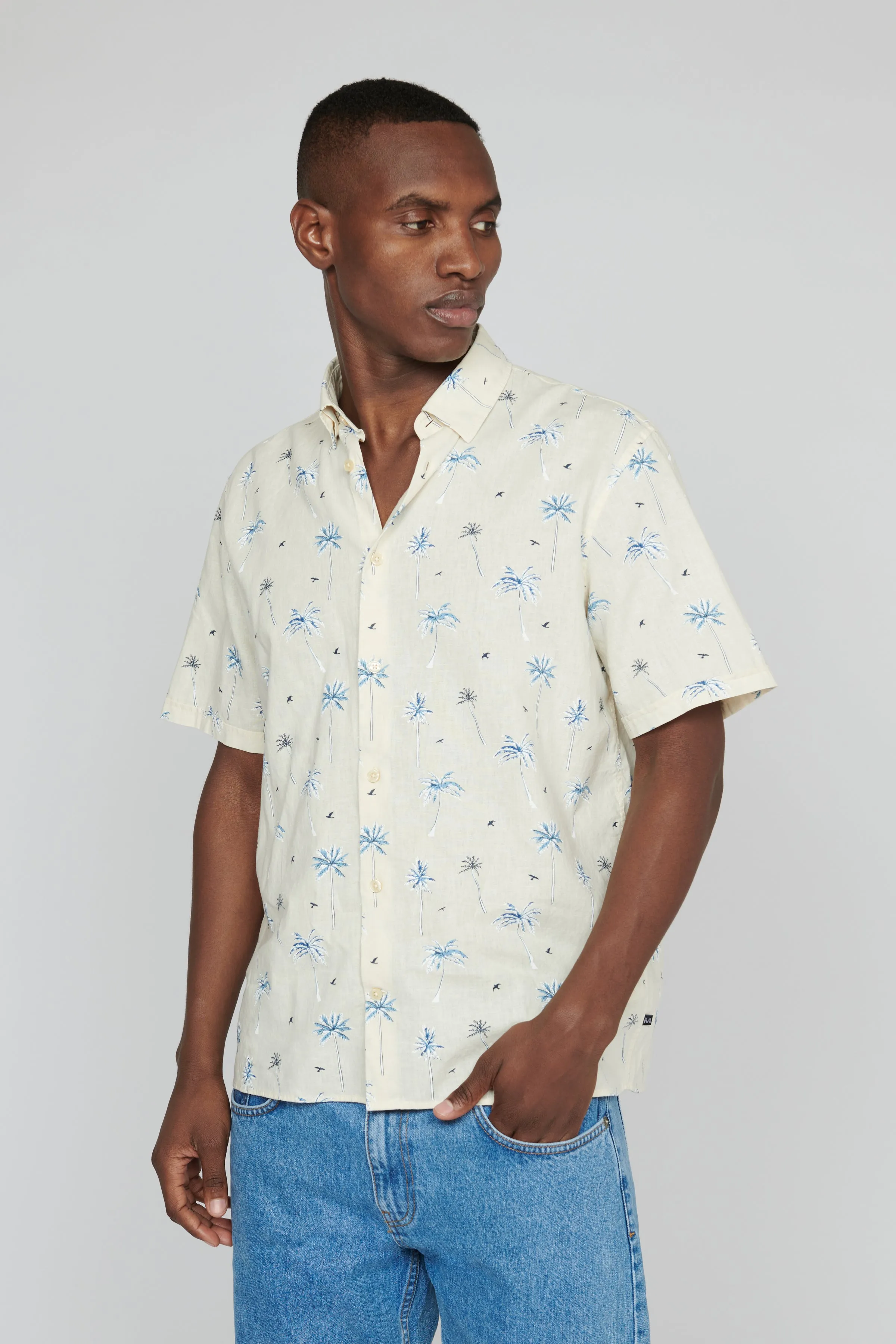 Matinique® MAKlampo BB Linen Blend Print S/S Shirt/Off White - HS24 SALE