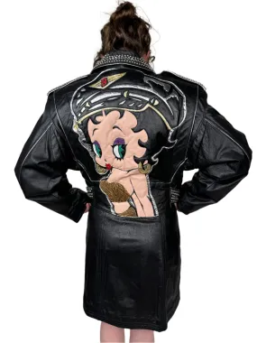 Maziar Betty Boop, Black Leather Moto Jacket 1990s