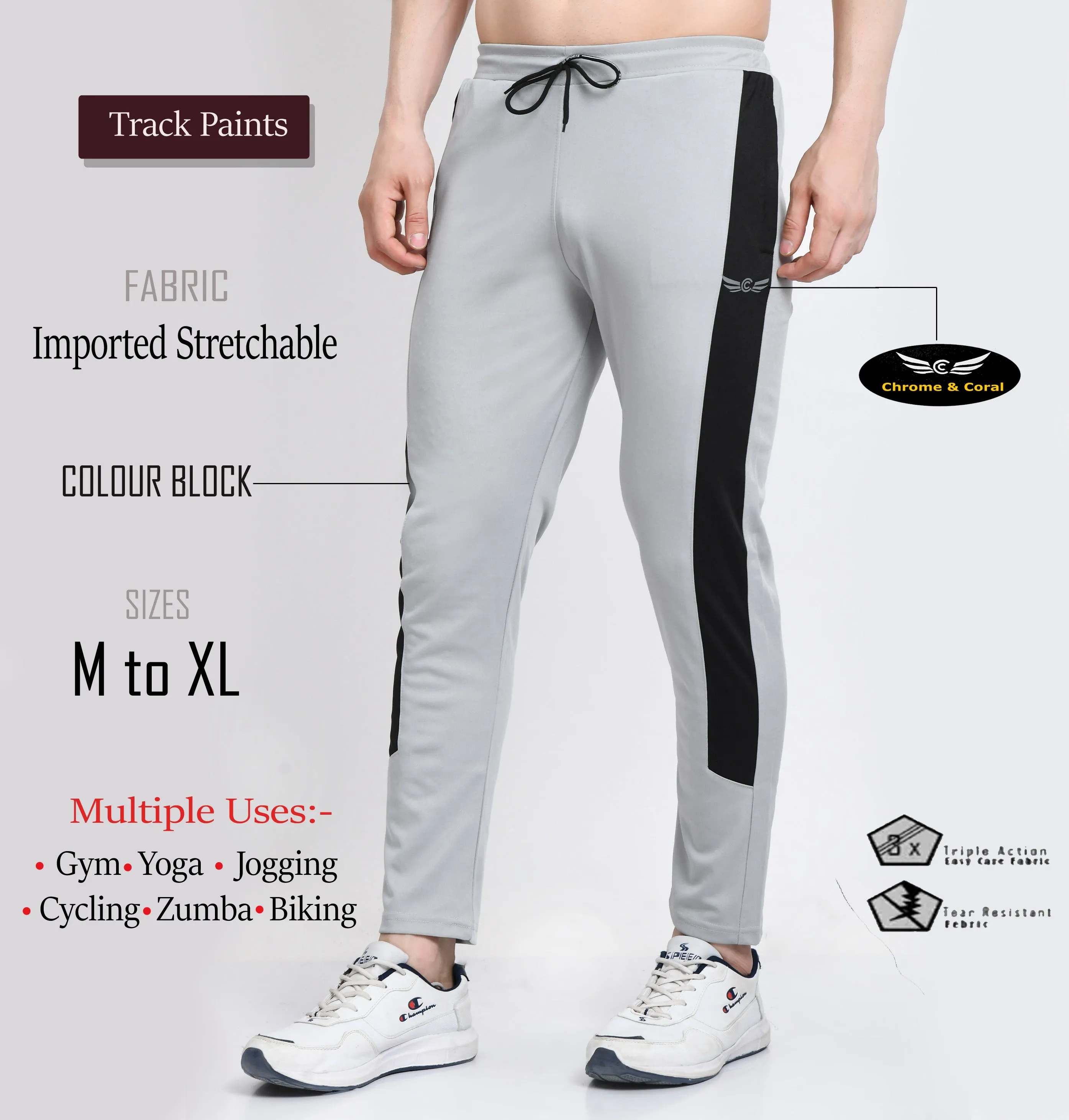 Men Colorblock Grey Sports Track Pants (Pack of 1)