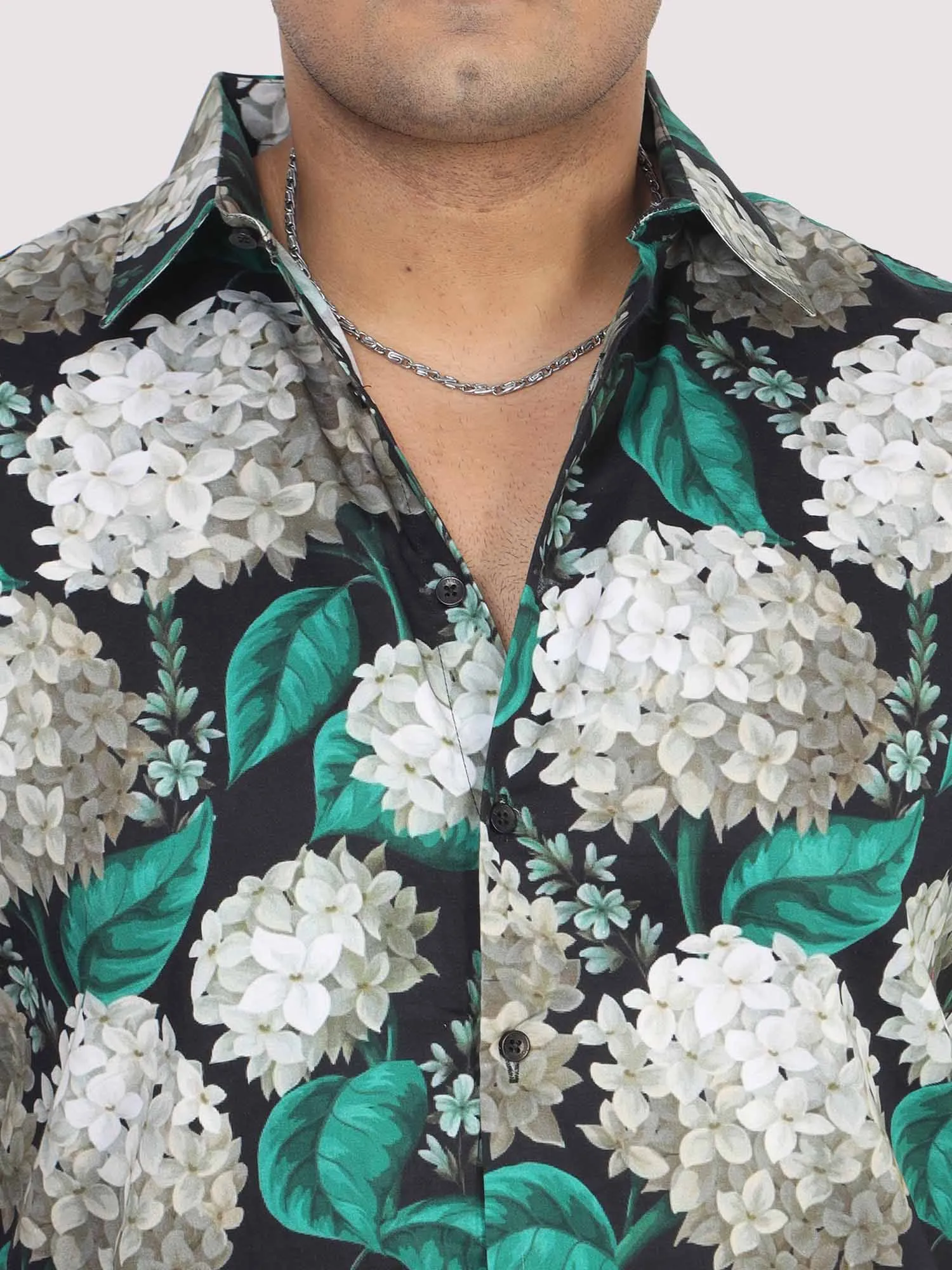 Men Plus Size Blissful Floral Digital Printed Half Shirt