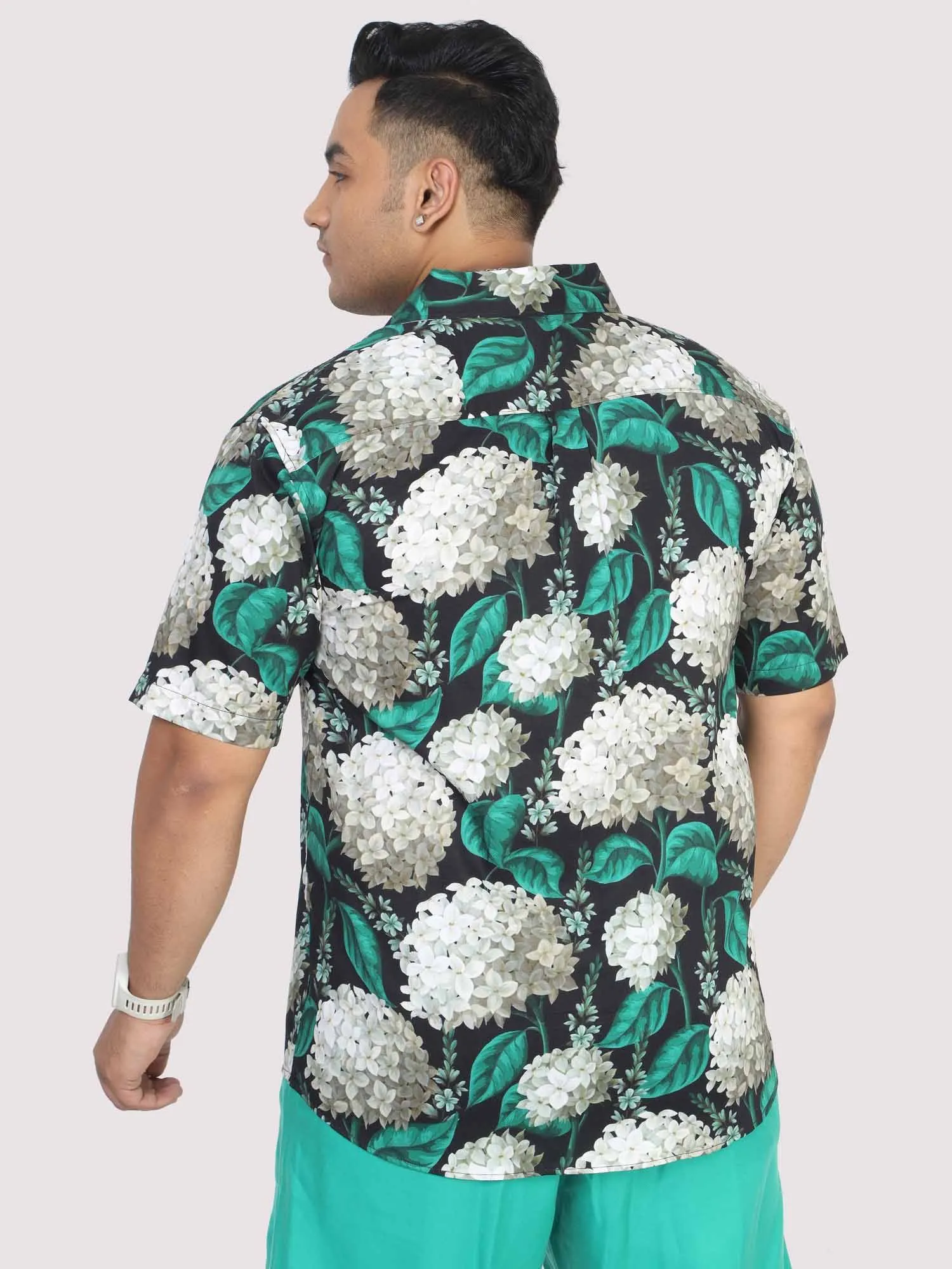 Men Plus Size Blissful Floral Digital Printed Half Shirt