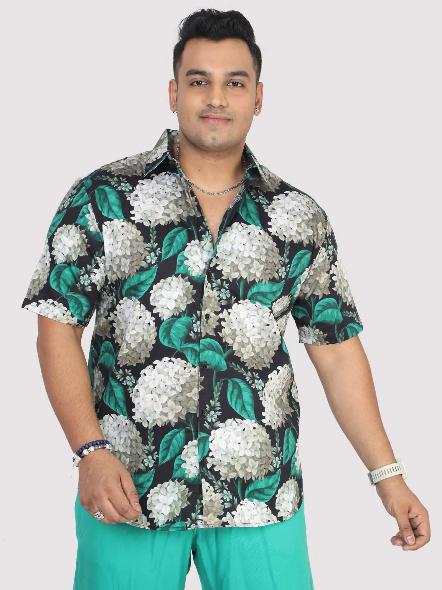 Men Plus Size Blissful Floral Digital Printed Half Shirt