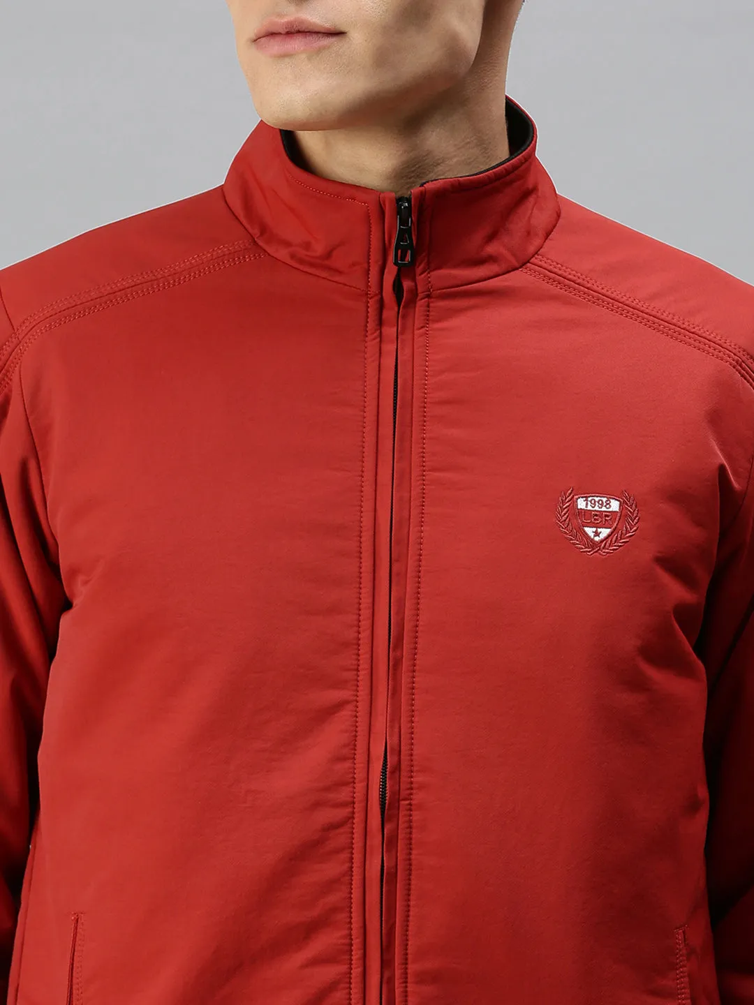 Men Solid Red Open Front Jacket