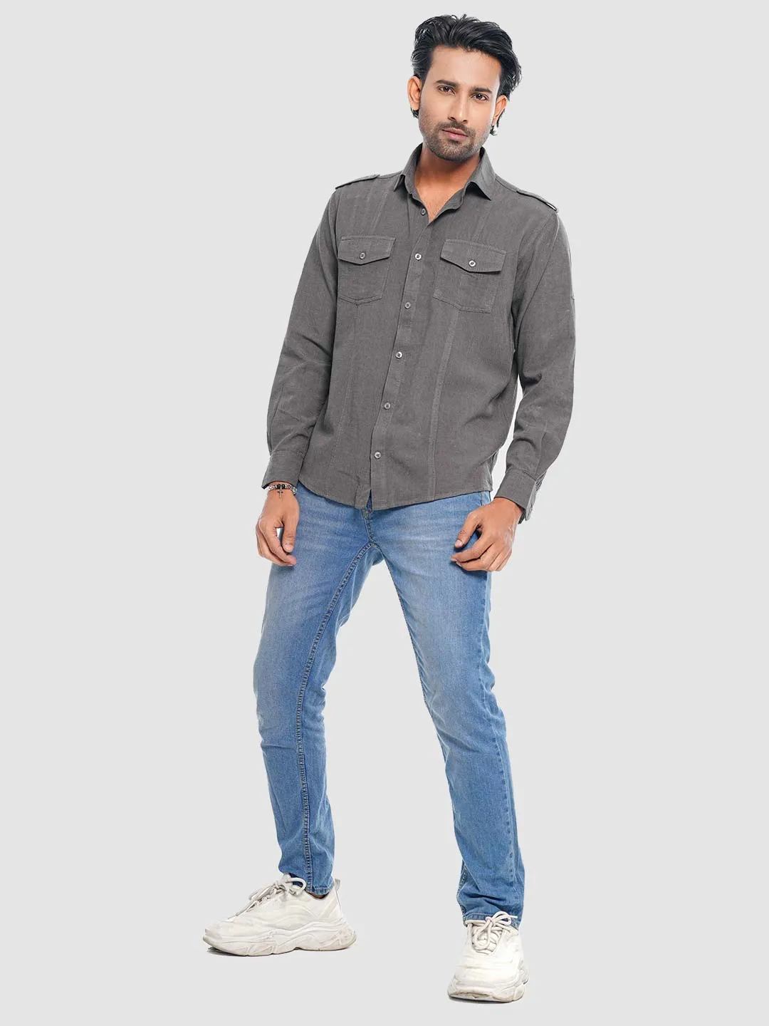 Men's Casual Full Sleeve Shirt in Olive