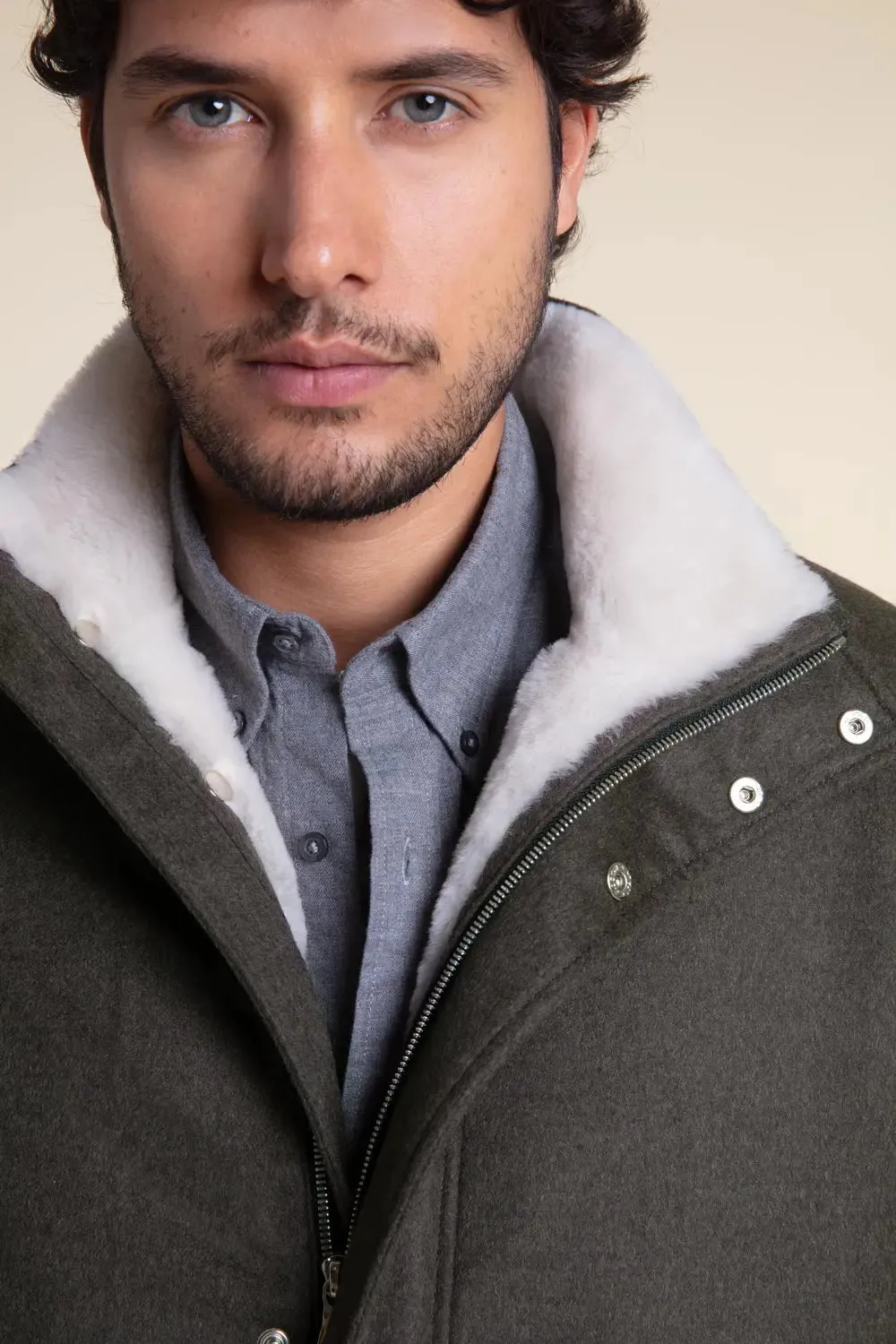 Mens coat with real fur inside