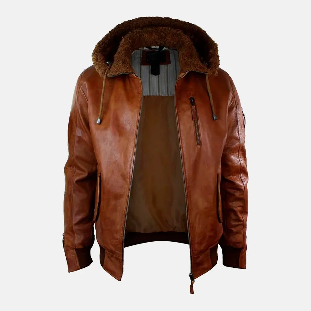 Mens Furry Leather Jacket With Hoodie