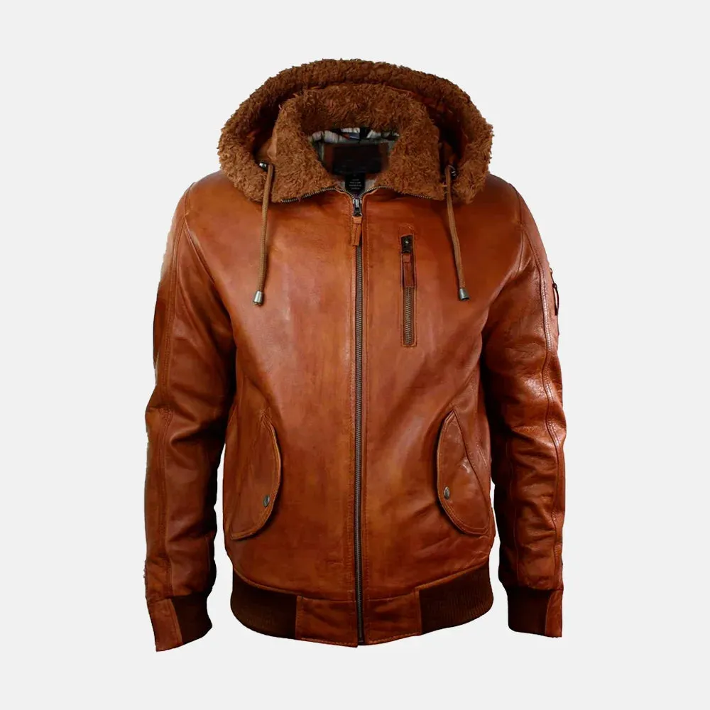 Mens Furry Leather Jacket With Hoodie