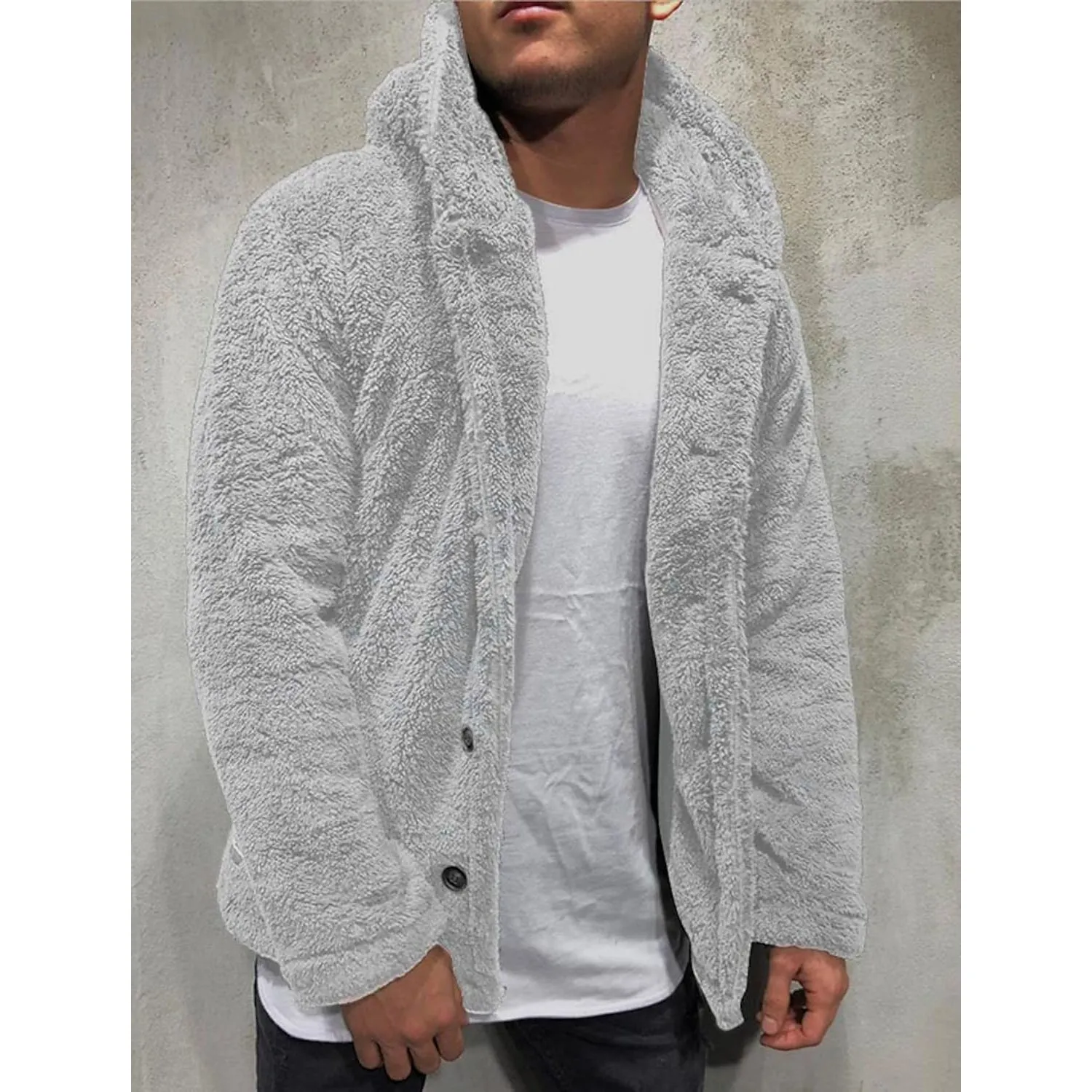 Men's Fuzzy Sherpa Hooded Solid Coat