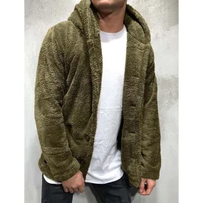 Men's Fuzzy Sherpa Hooded Solid Coat