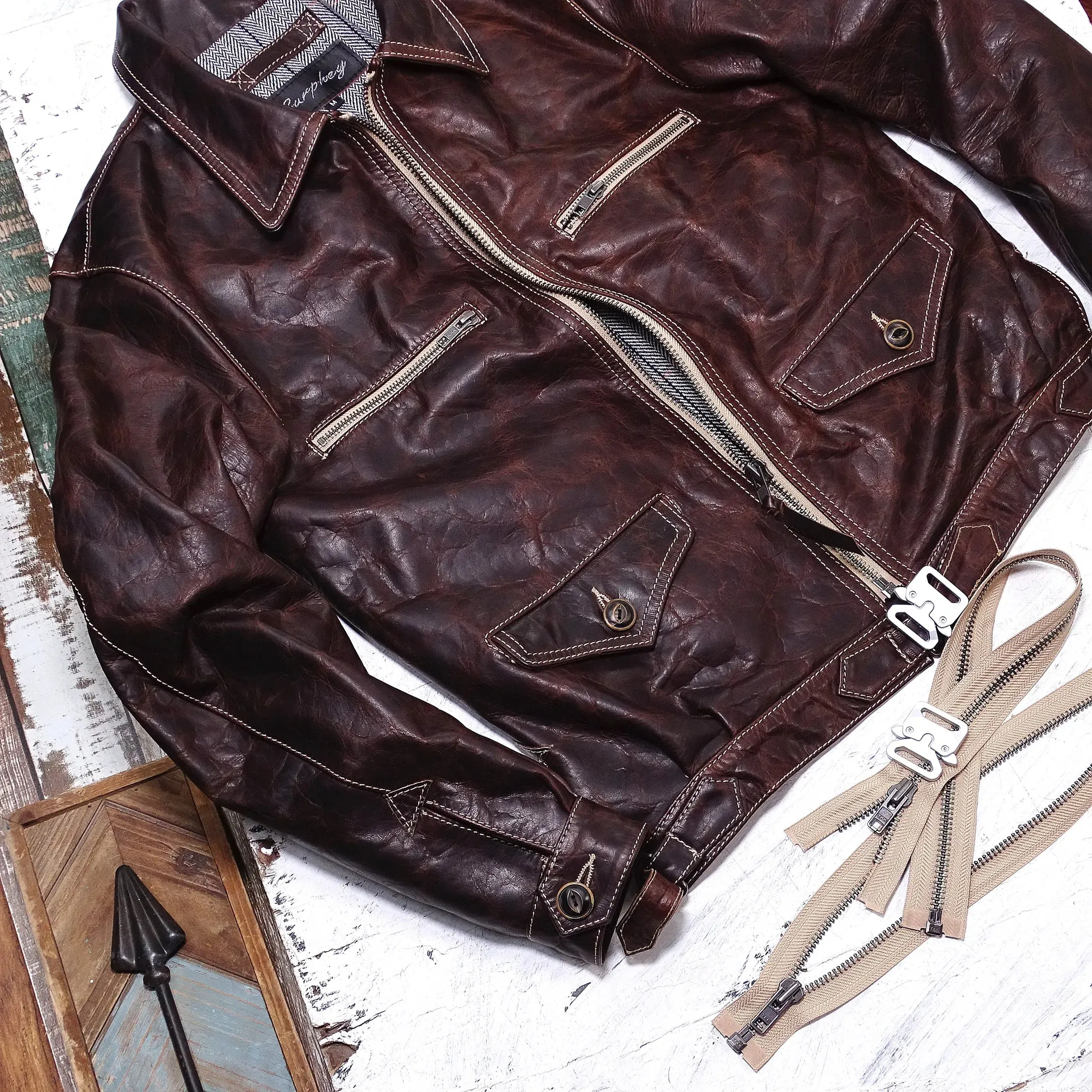 Men's Genuine Leather Aviator Bomber Jacket - Horsehide Material