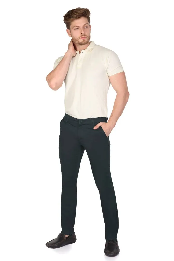 Men's Green Cotton Solid Slim Fit Chinos