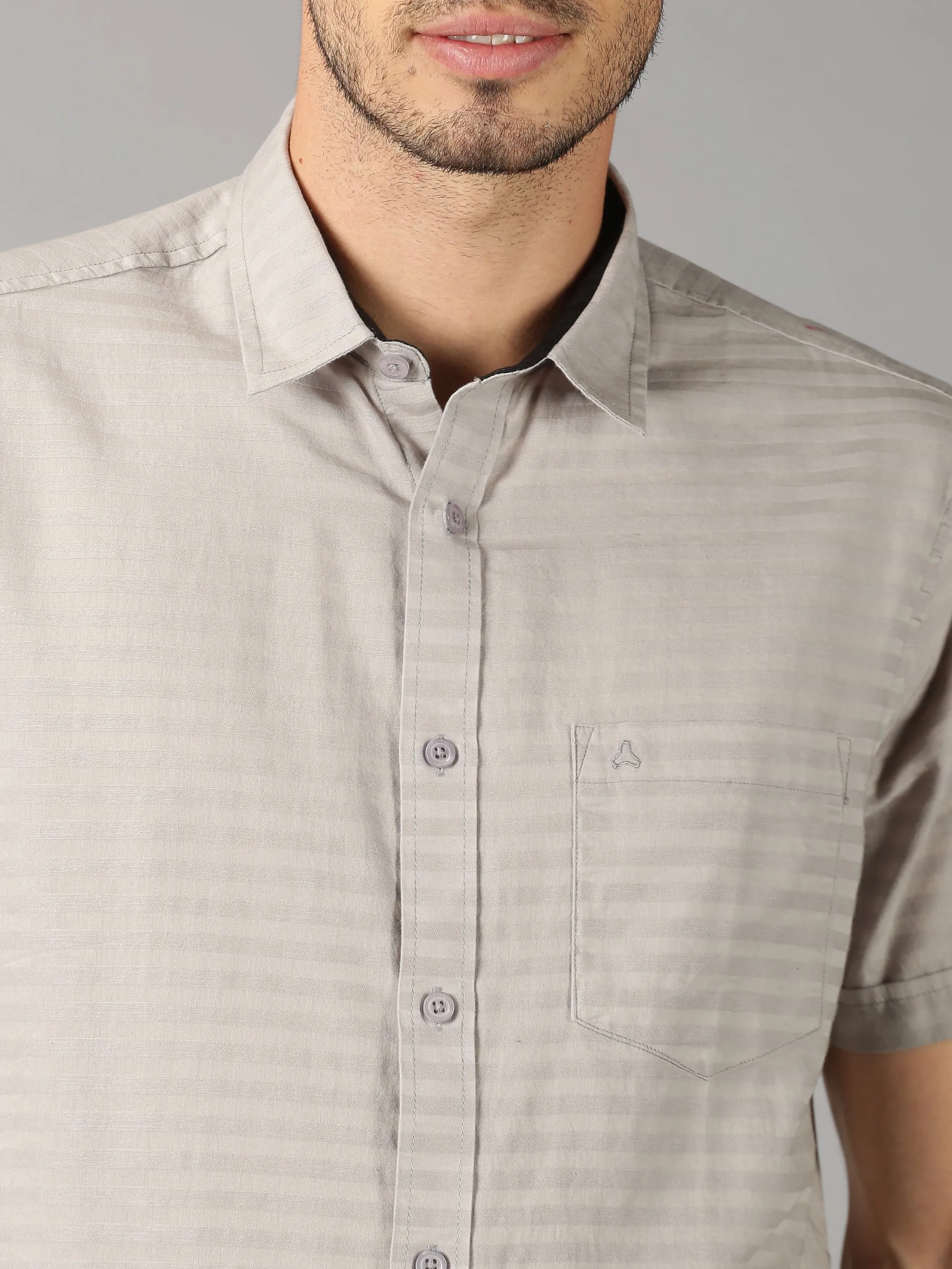 MEN'S GREY DOBBY STRIPE SLIM FIT SHIRT