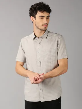 MEN'S GREY DOBBY STRIPE SLIM FIT SHIRT