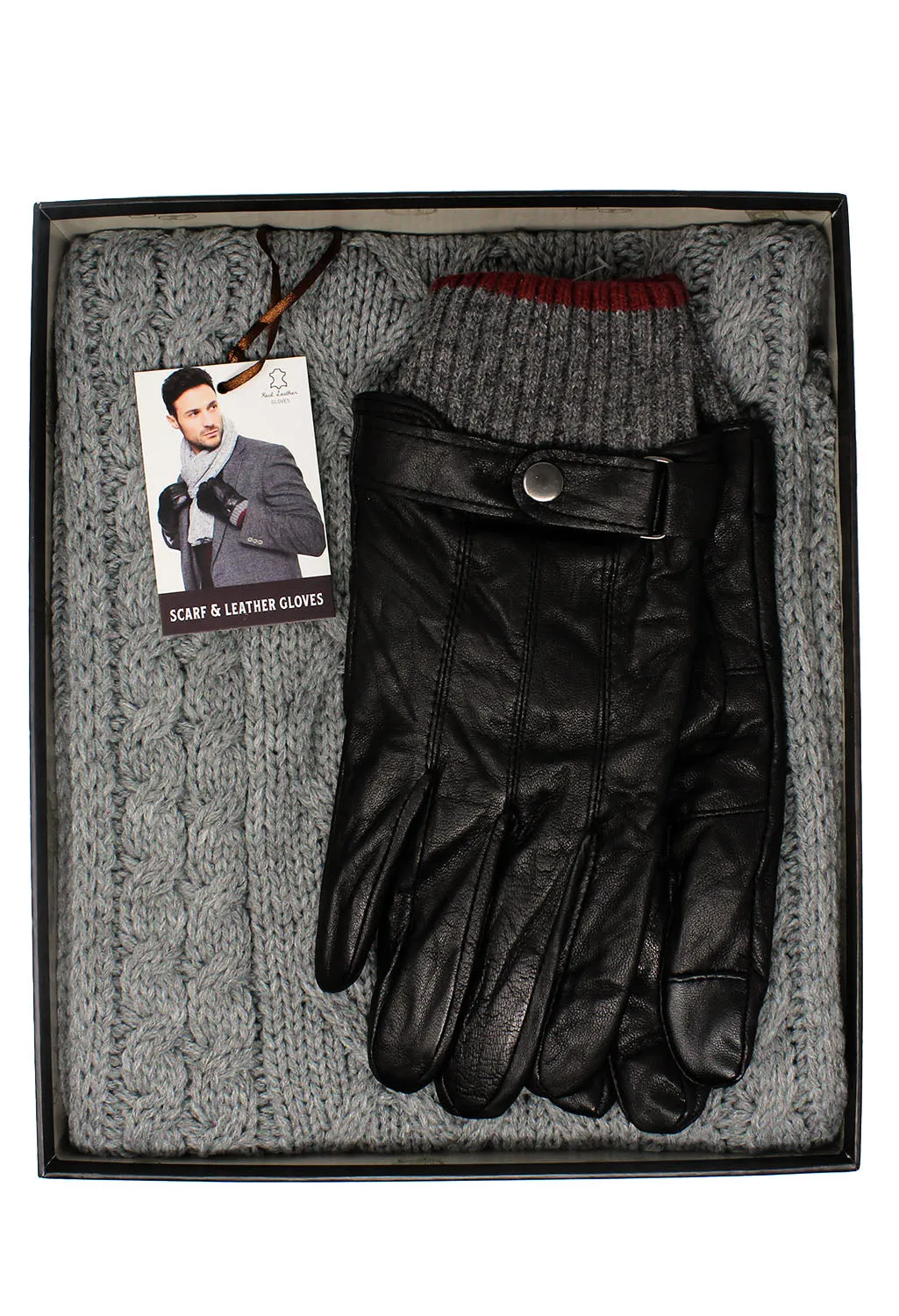 Men's Grey Scarf and Gloves Set