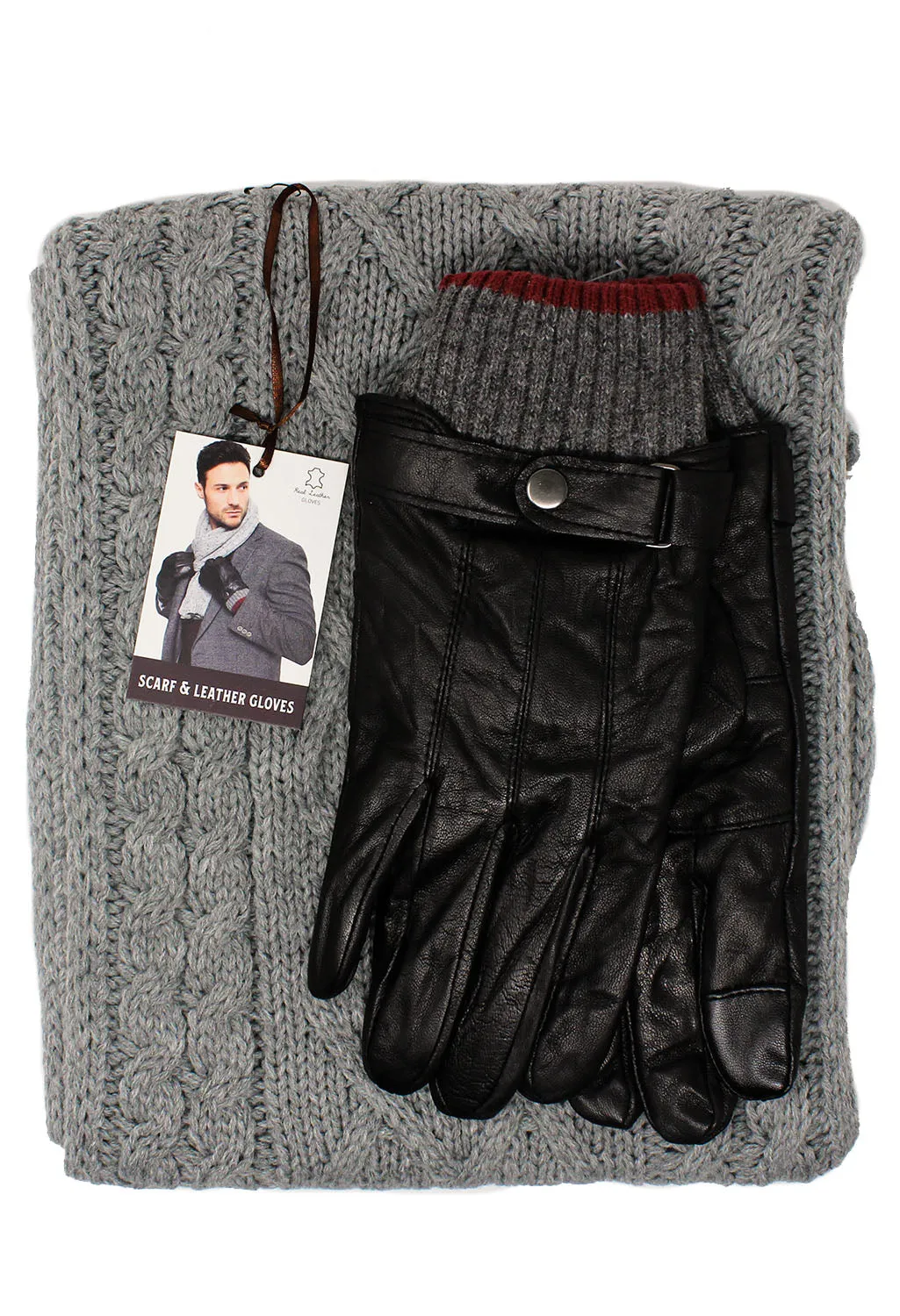 Men's Grey Scarf and Gloves Set