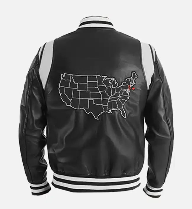 Men's New Jersey Black Leather Varsity Jacket