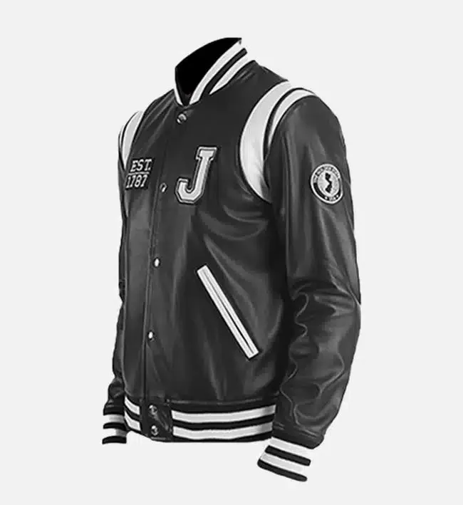 Men's New Jersey Black Leather Varsity Jacket