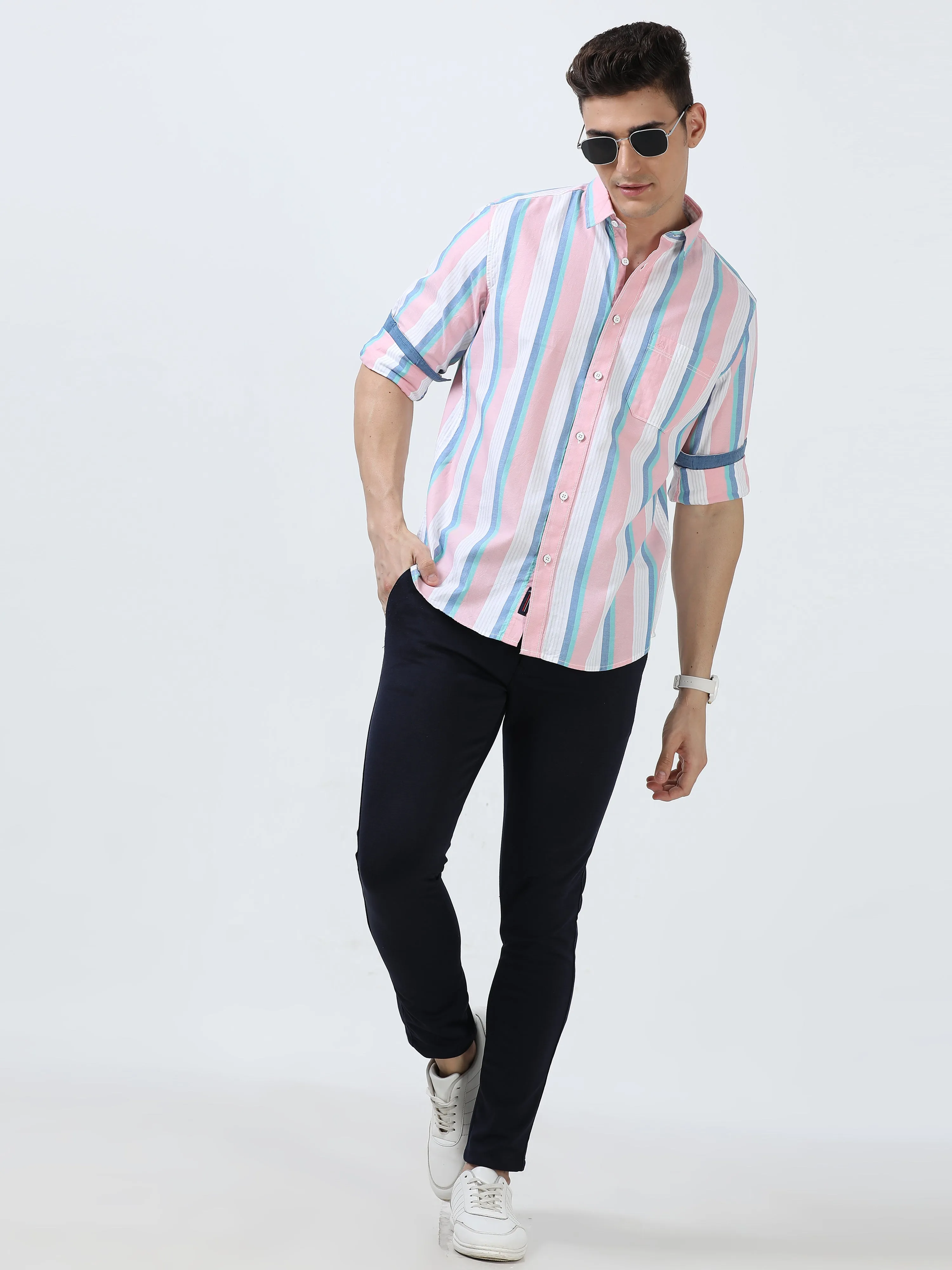 MEN'S PINK STRIPES SLIM FIT SHIRT