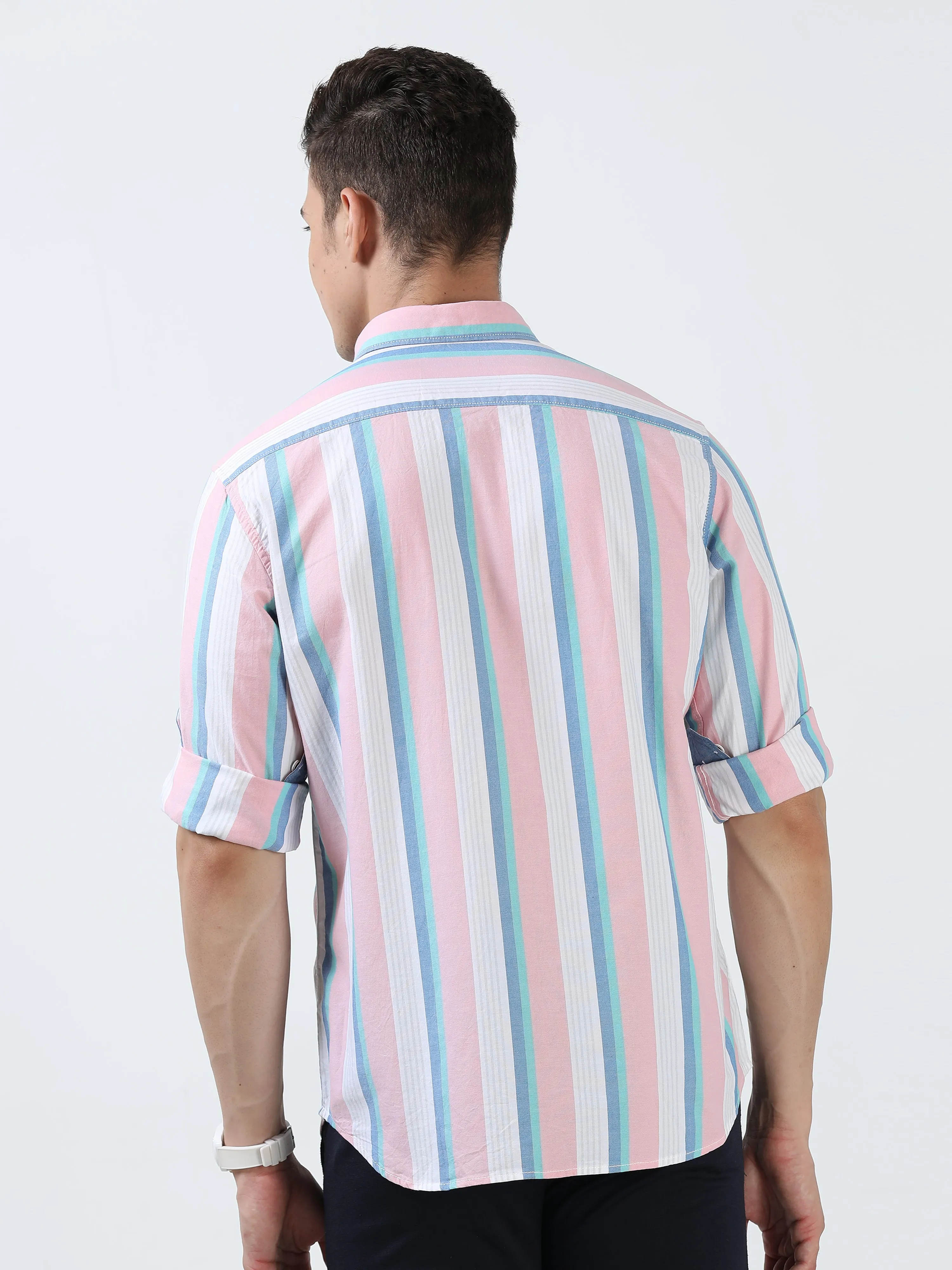 MEN'S PINK STRIPES SLIM FIT SHIRT