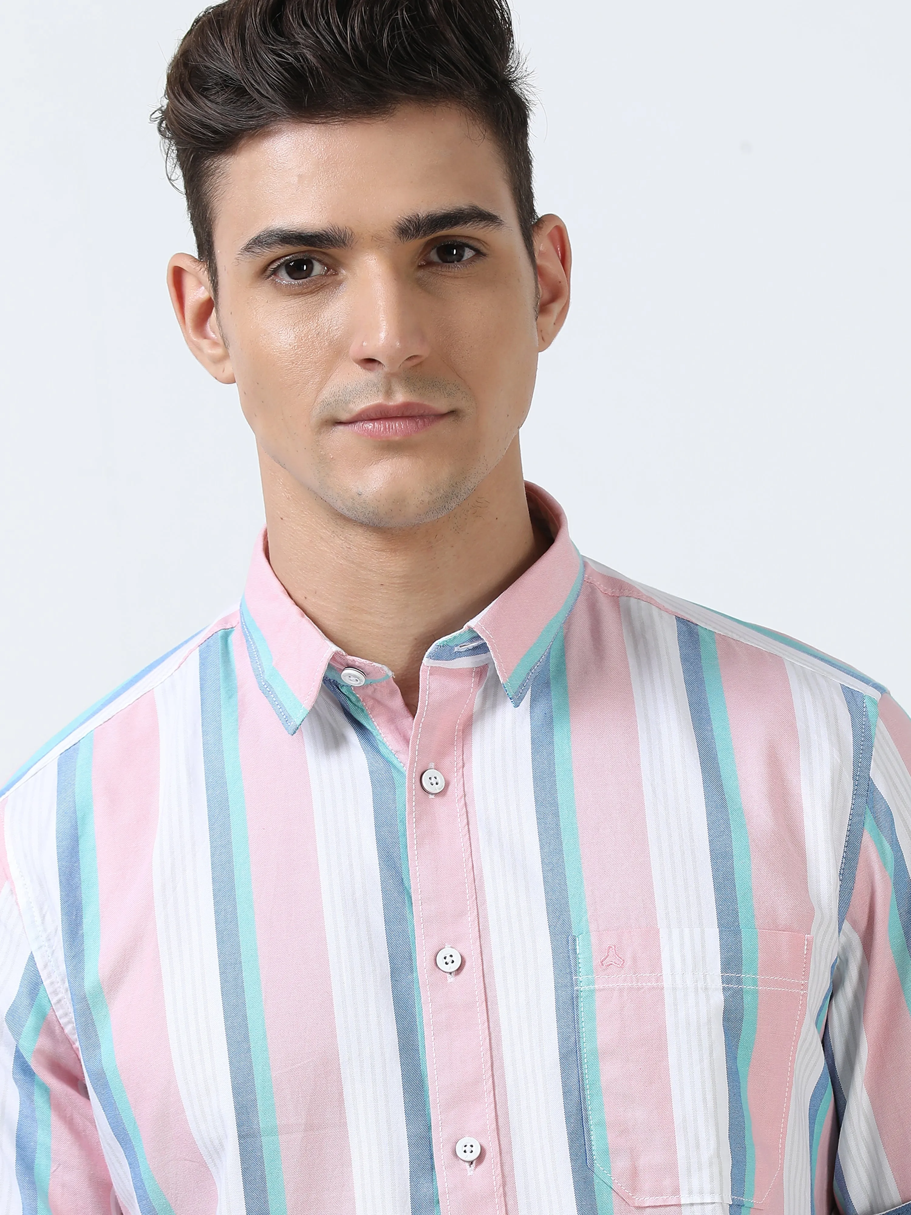 MEN'S PINK STRIPES SLIM FIT SHIRT