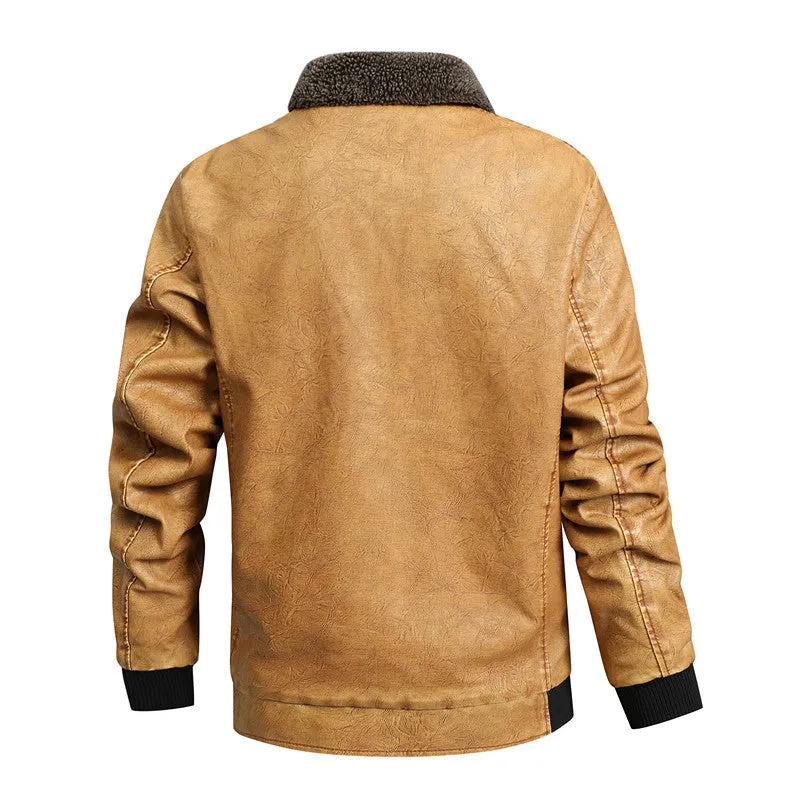 MEN'S PLUSH FUR INTEGRATED WATER WASHED LEATHER JACKET