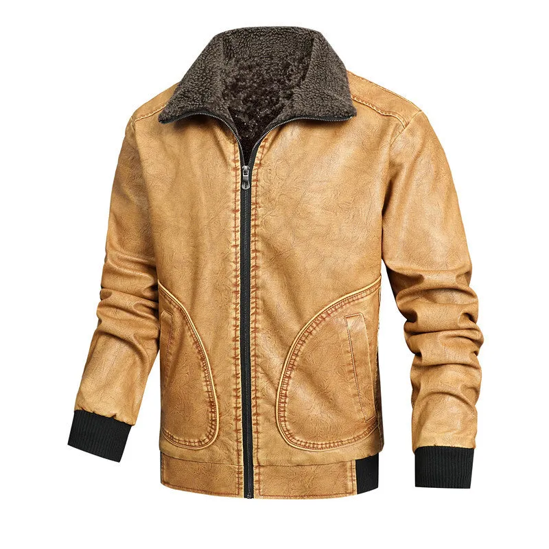 MEN'S PLUSH FUR INTEGRATED WATER WASHED LEATHER JACKET