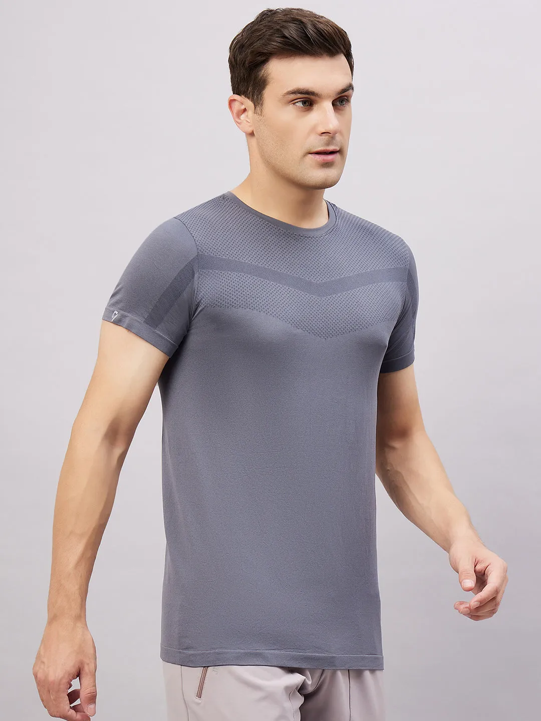 Men's Round Neck Half Sleeves Seamless T-Shirt - Aqua