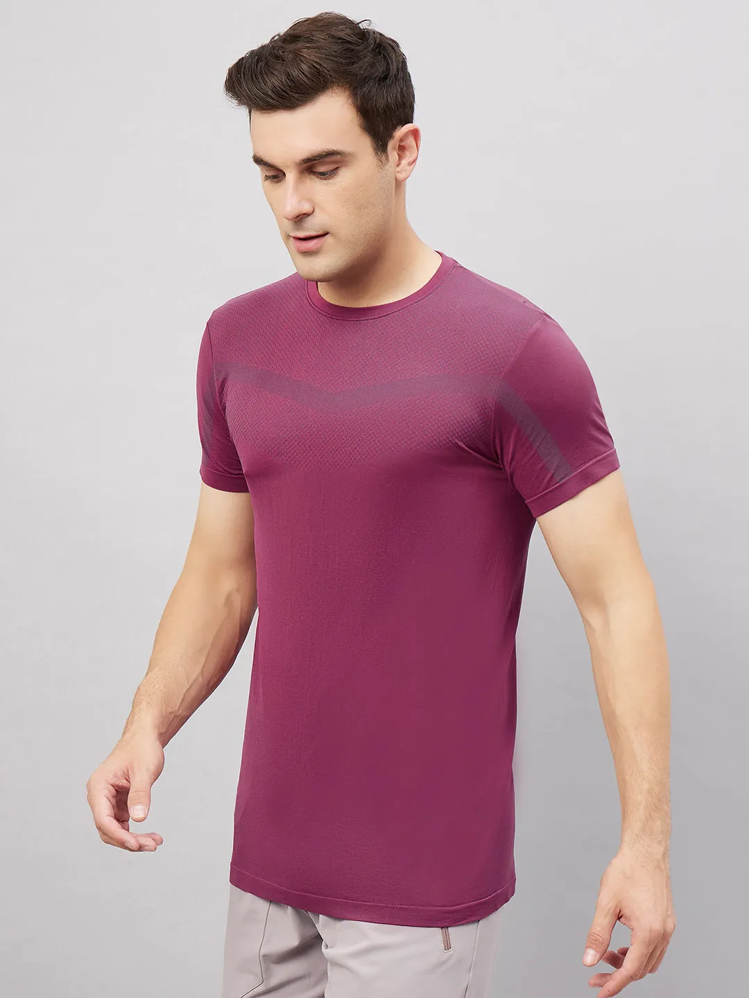 Men's Round Neck Half Sleeves Seamless T-Shirt - Aqua