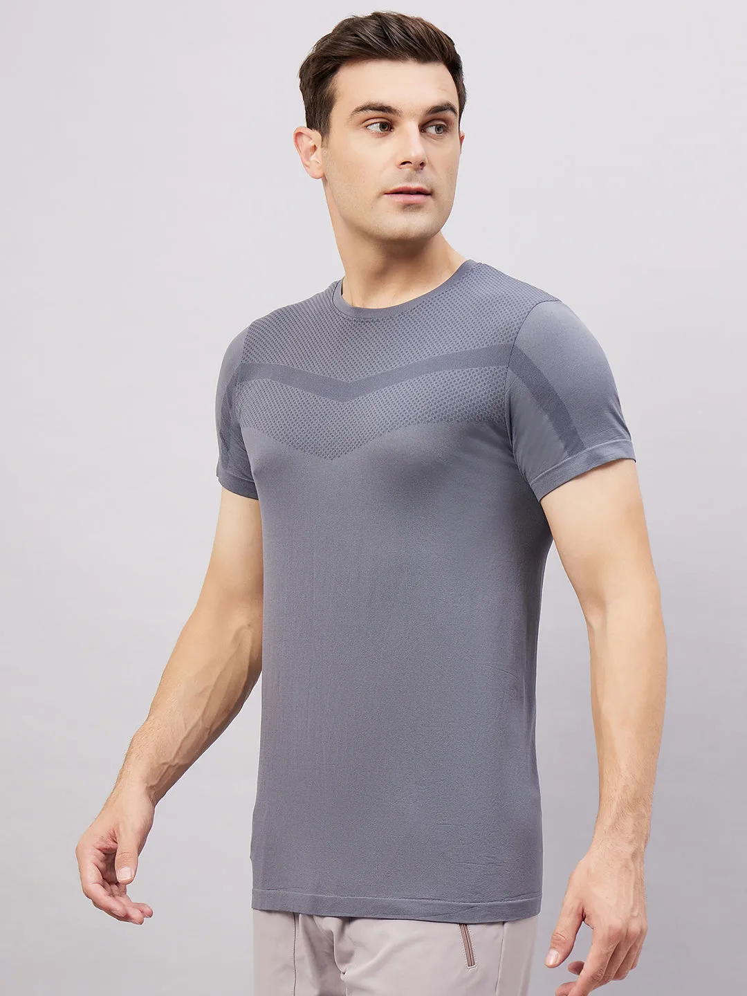 Men's Round Neck Half Sleeves Seamless T-Shirt - Aqua