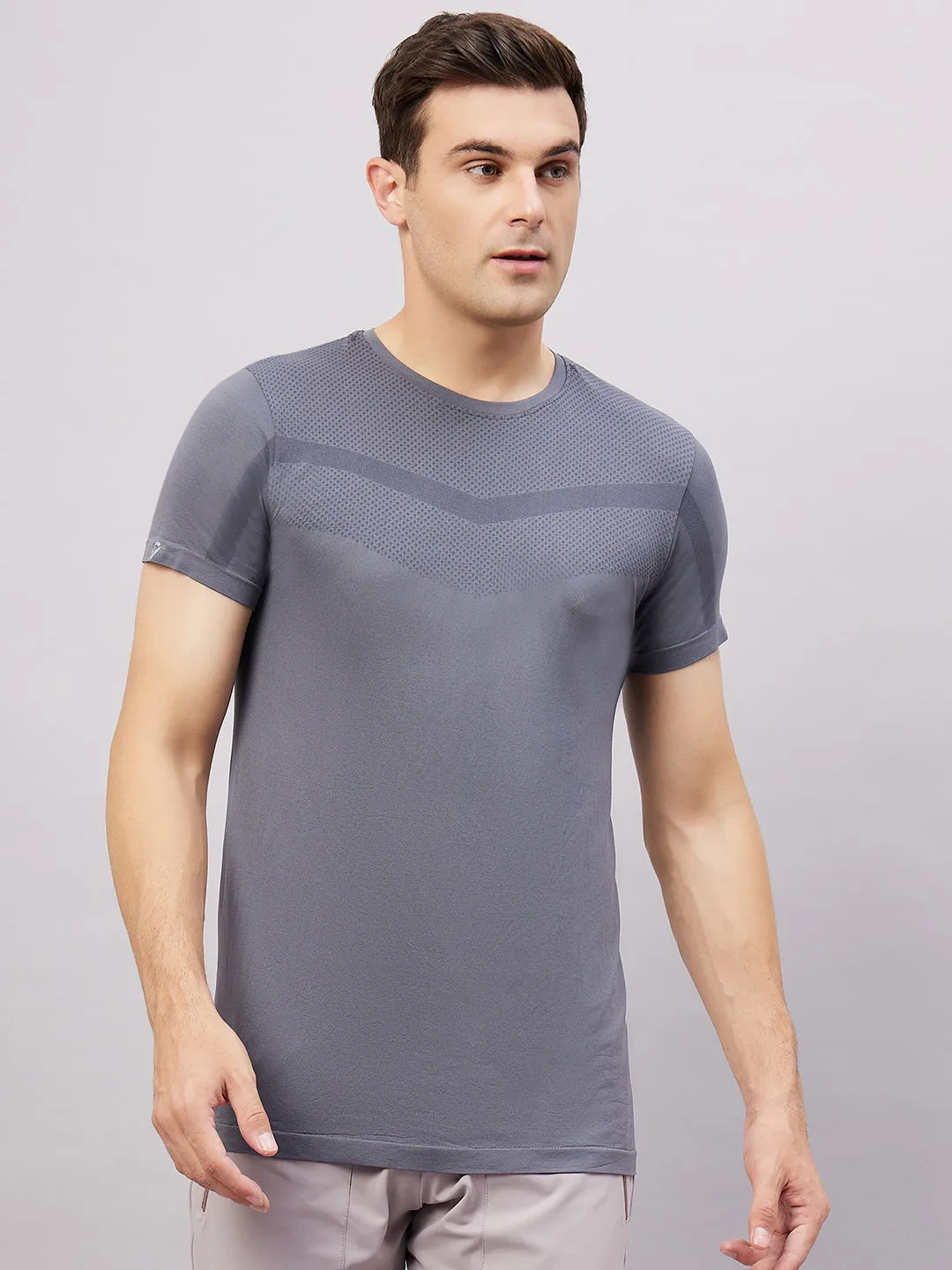 Men's Round Neck Half Sleeves Seamless T-Shirt - Aqua