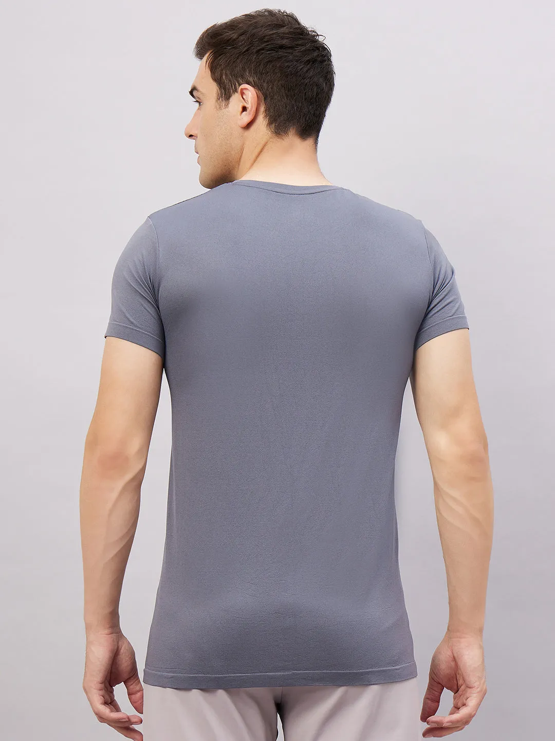 Men's Round Neck Half Sleeves Seamless T-Shirt - Aqua