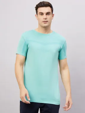 Men's Round Neck Half Sleeves Seamless T-Shirt - Aqua