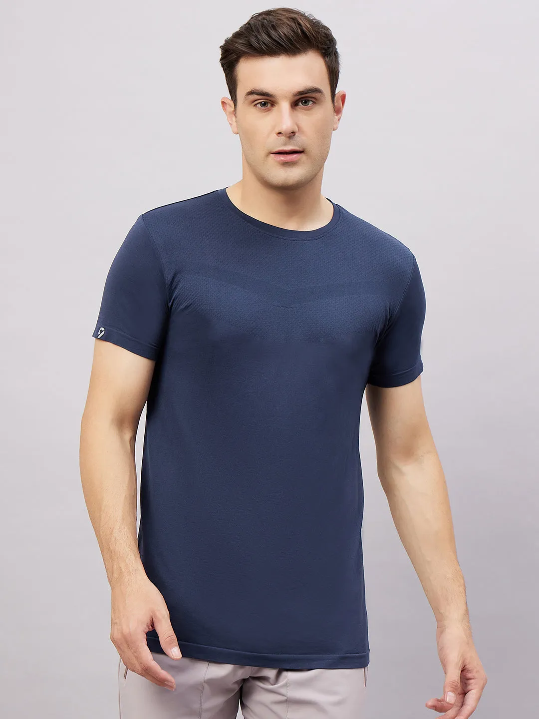 Men's Round Neck Half Sleeves Seamless T-Shirt - Aqua